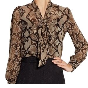 Altuzarra for Target Women Size XL Snakeskin Print Blouse Brown Sheer Office Top